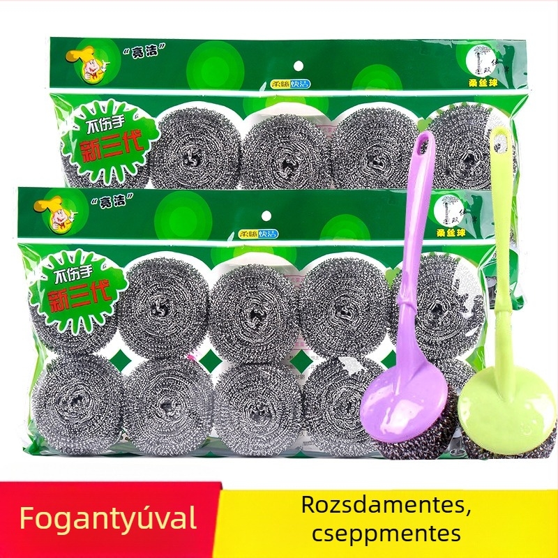 Rozsdamentes acél drótos tisztítólabdák – edények mosására és foltok eltávolítására, háztartási tisztító készlet
