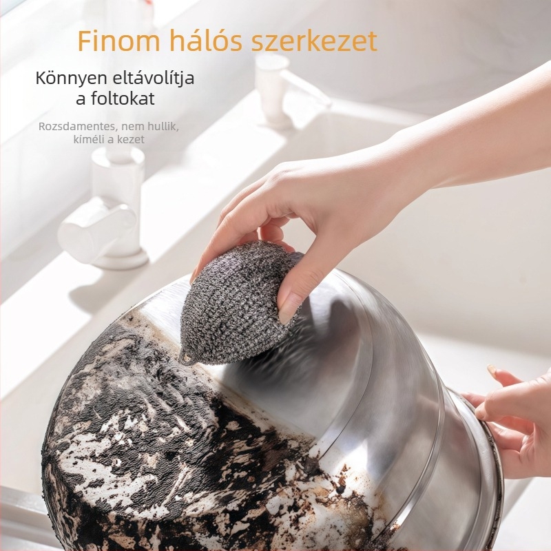 Rozsdamentes acél tisztító gömb akasztózsinórral, otthoni használatra, konyhai edények mosogatásához, rozsdamentes și nu hullajt szálakat