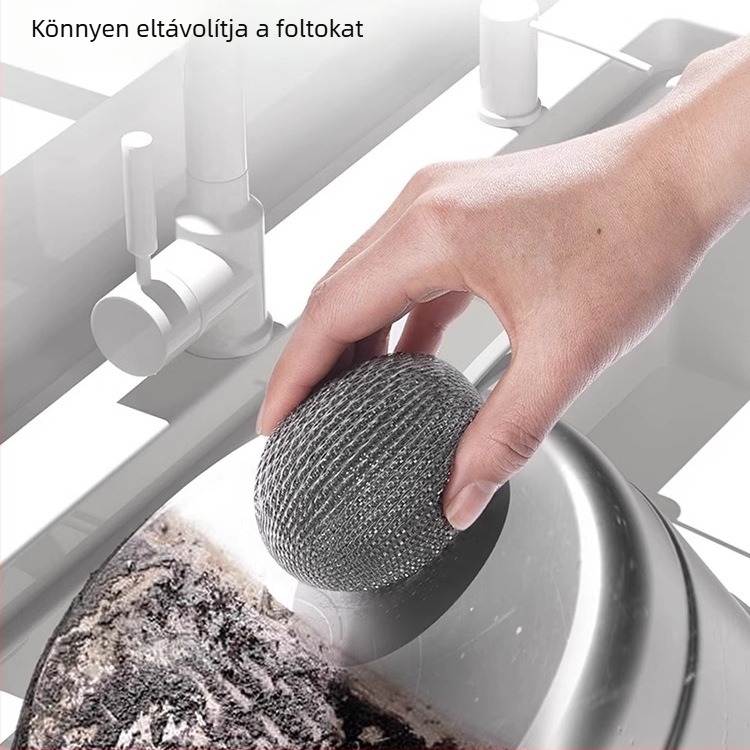 Konyhai acélszálas tisztítólabda – élelmiszer-minőségű, szálak nem hullanak ki, mosogatáshoz és rozsdamentes acél edényekhez