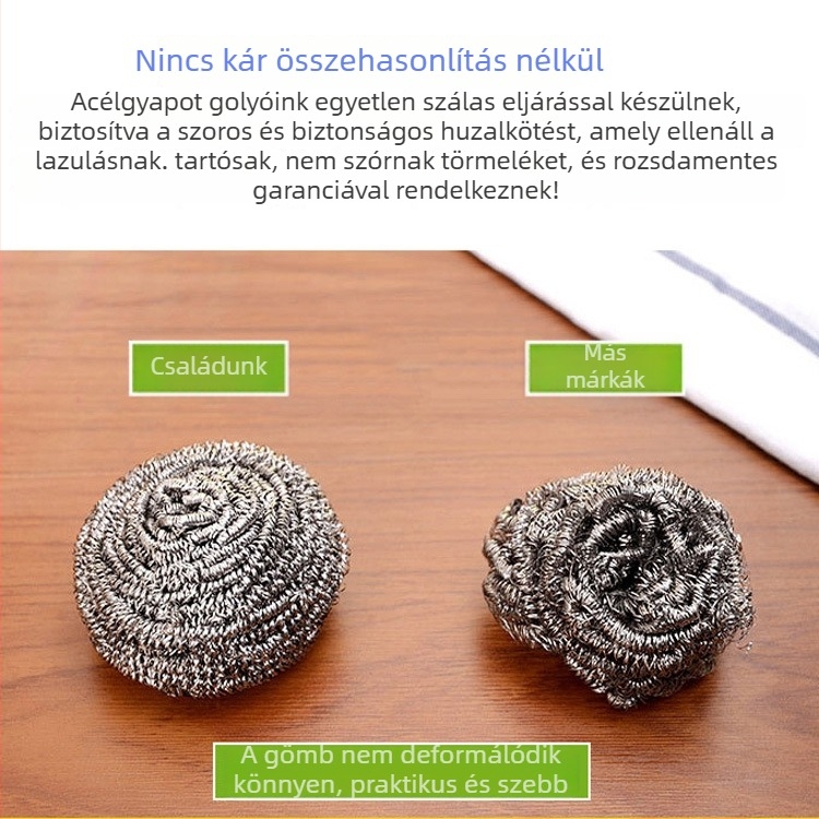 2 db-os készlet: 33 g-os rozsdamentes acélból készült mosogatógolyó, drótos tisztító golyó