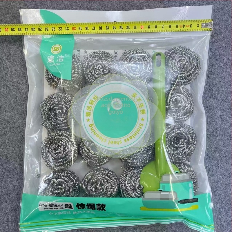 10 g-os golyók, 16 darab fogantyúval, acélgyapot golyók, egyenként csomagolva, konyhai tisztításhoz, otthoni és kereskedelmi használatra