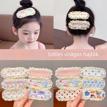 Gyerekeknek szóló hajpánt virágos csipkével és pöttyökkel, Velcro-rögzítésű