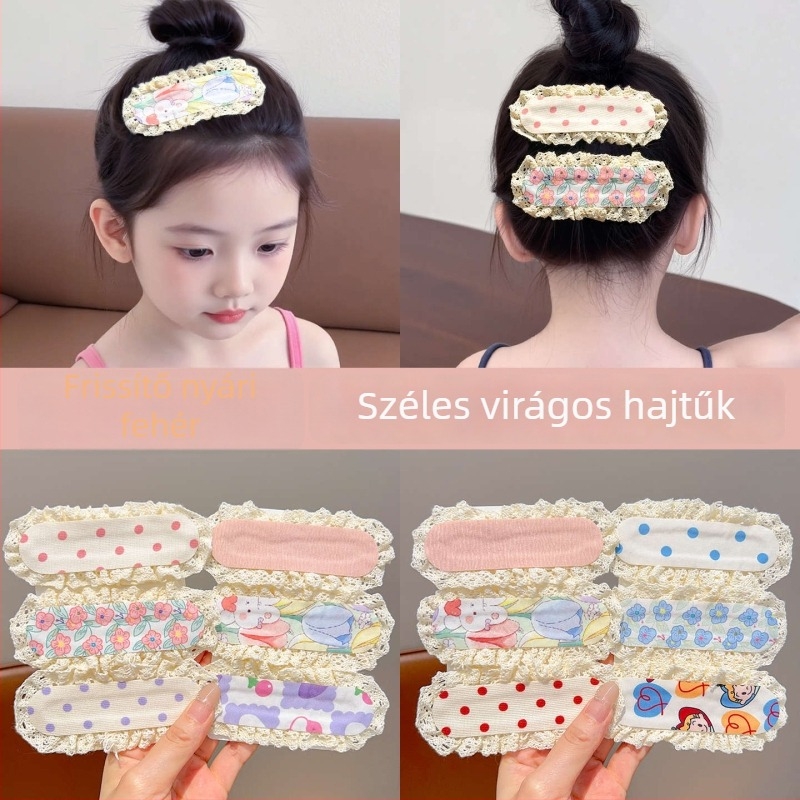 Gyerekeknek szóló hajpánt virágos csipkével és pöttyökkel, Velcro-rögzítésű