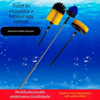Többfunkciós elektromos tisztító ecset akváriumhoz, hosszú nyéllel, algák eltávolítására és csőtisztító fej