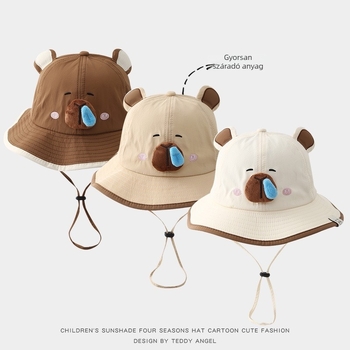 Gyerekeknek Capybara rajzfilm bucket sapka, nagy karima, napvédő, gyorsan száradó poliészter
