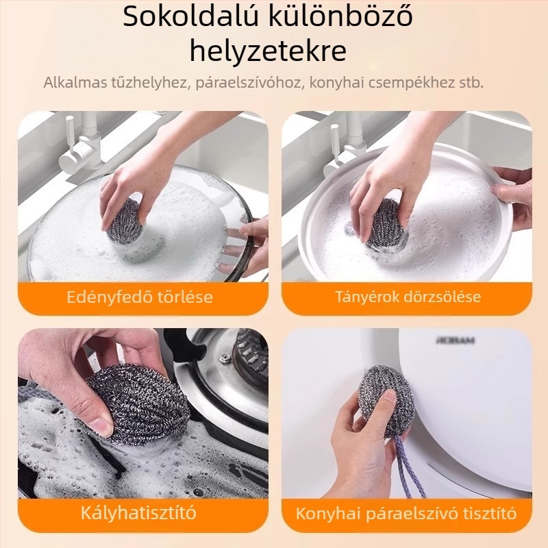 304 rozsdamentes acél tisztító golyó, élelmiszer-minőségű, szálmentes, konyhai edényekhez és serpenyőkhöz