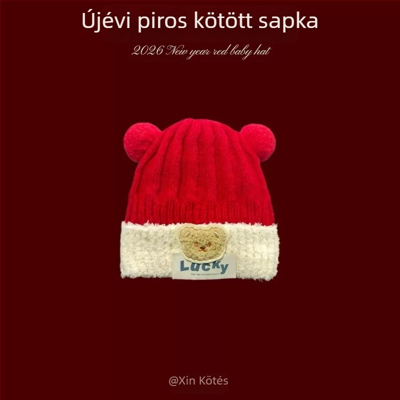 Piros kötött baba sapka őszi-téli meleg, uniszex, 0–24 hónap