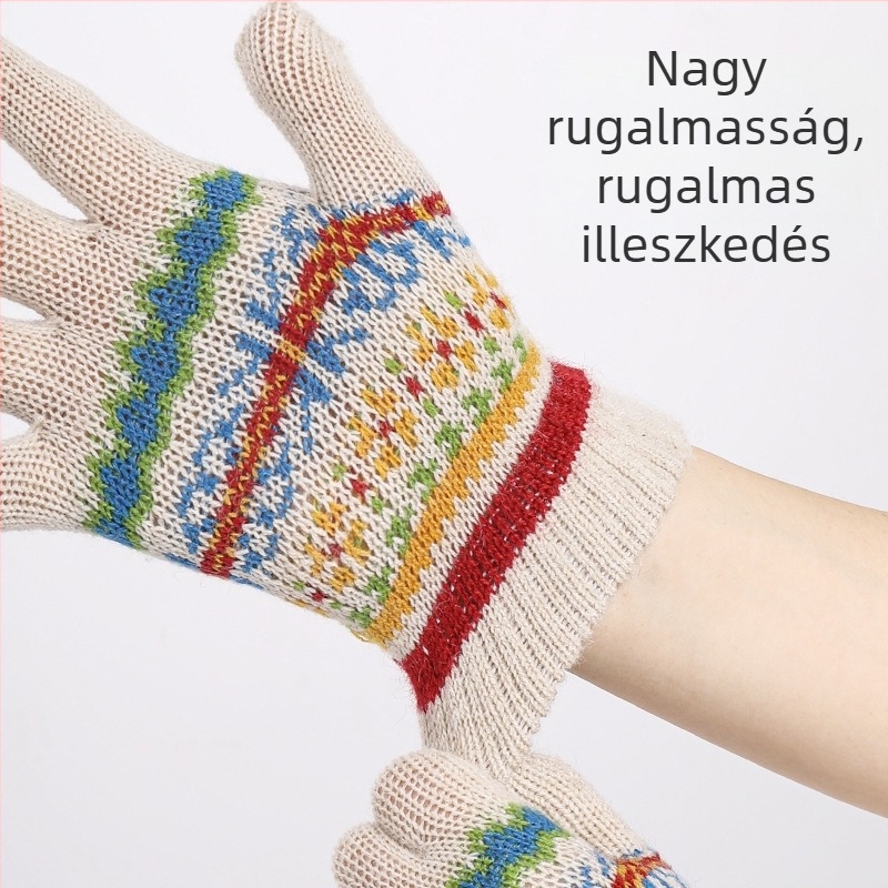 Jacquard gyermekkesztyűk fleece béléssel, vastag és meleg őszi-téli időszakra, színblokkokkal