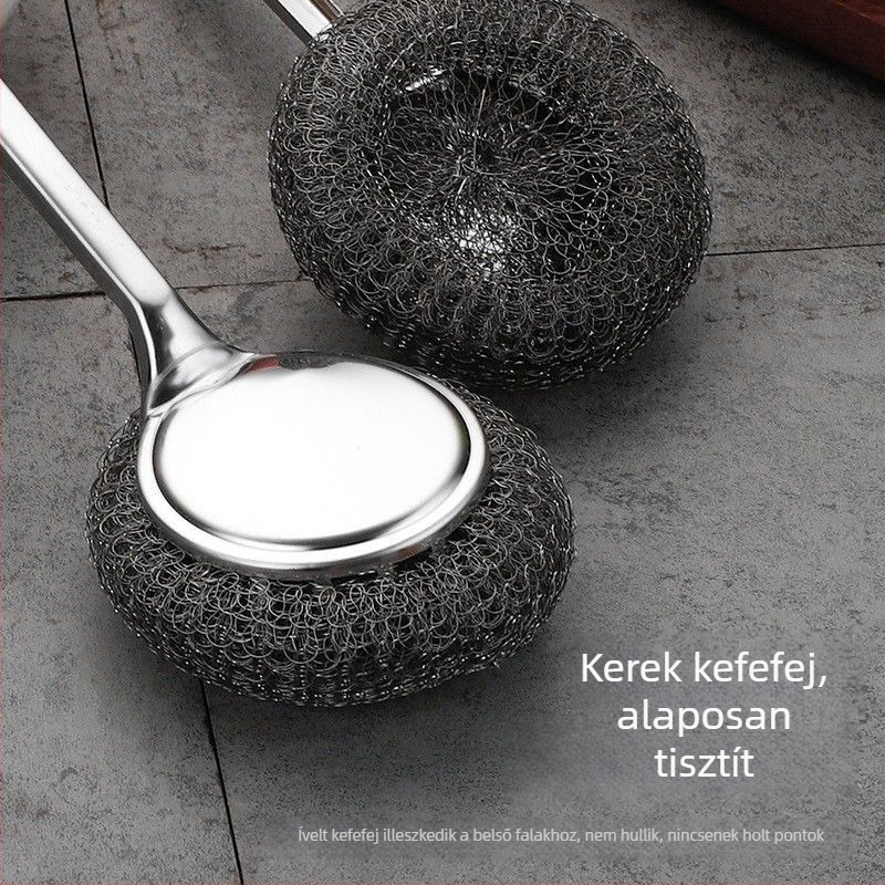 Hosszú nyelű rozsdamentes acél edényecset konyhához – gyengéd tisztítás, biztonságos a fazekakhoz