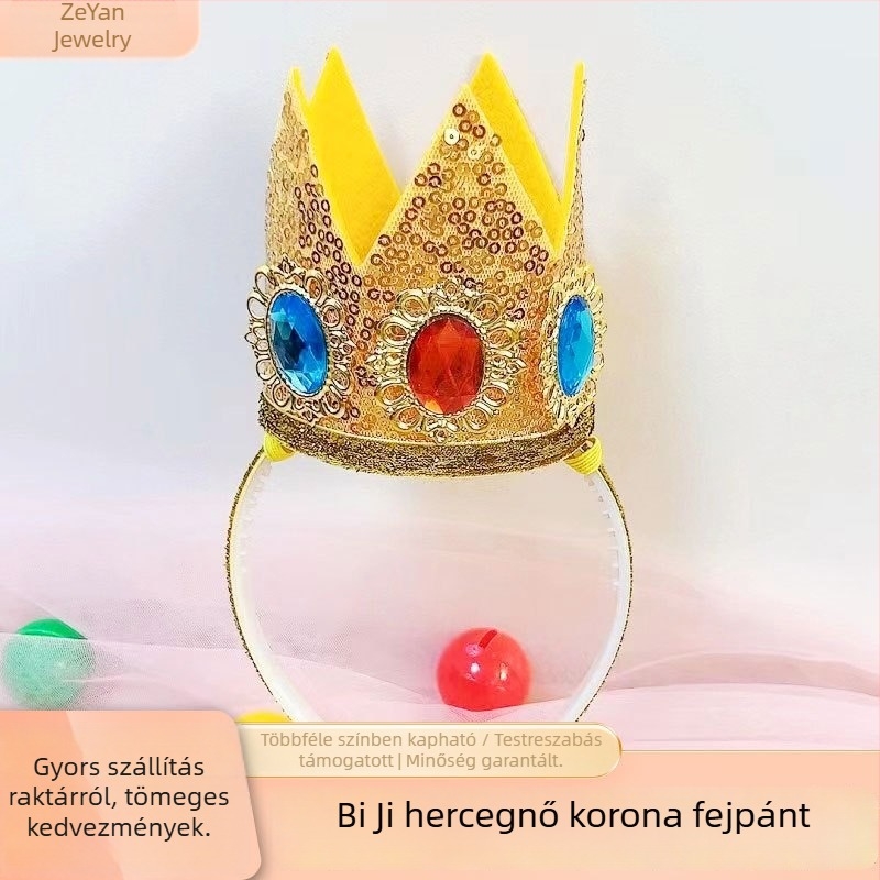 Gyerekeknek készült koronás diadéma köves díszítéssel – cosplay hajdísz partira, Mario ihletés