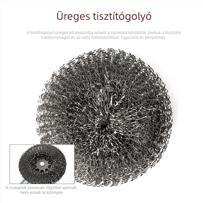 Hosszú nyelű konyhai fazék- és tál tisztító ecset rozsdamentes acélhuzal-golyóval