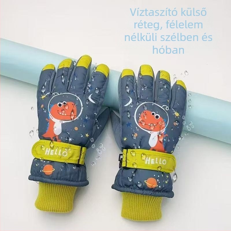 Gyerekek téli kesztyű fleece bélés, karikatúra mintával, öt ujjas, 3–14 éveseknek.