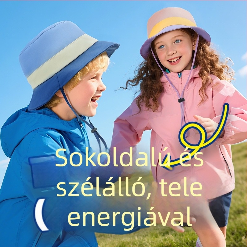 Gyerekeknek készült napvédő bucket sapka, színes dizájn, nyári védelem a nap ellen, lélegző, szélálló