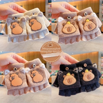 Capybara Gyerekeknek félujjas kesztyű, téli meleg, íráshoz