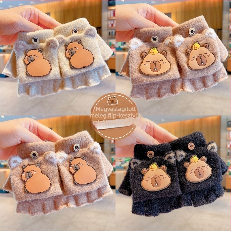 Capybara Gyerekeknek félujjas kesztyű, téli meleg, íráshoz