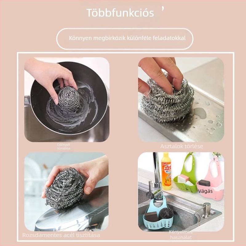 Rozsdamentes acél tisztító gömbök edényekhez, 12 darabos készlet
