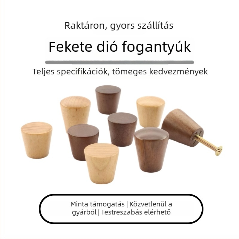 Diófából készült hengeres, kör keresztmetszetű fogantyú szekrényhez és fiókokhoz