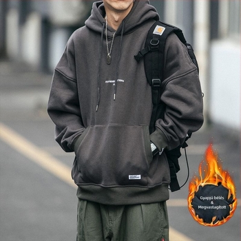 Férfi kapucnis pulóver amerikai retro stílusban, 2023-as modell, vékony anyag, laza szabás, mindennapi streetwear kabát