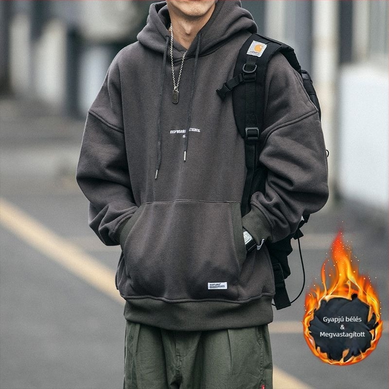 Férfi kapucnis pulóver amerikai retro stílusban, 2023-as modell, vékony anyag, laza szabás, mindennapi streetwear kabát