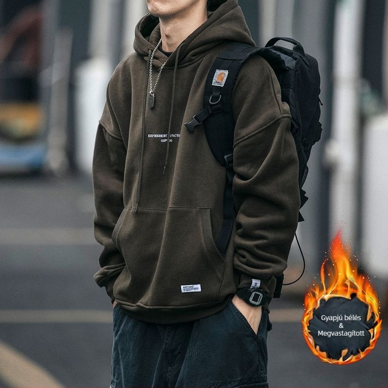 Férfi kapucnis pulóver amerikai retro stílusban, 2023-as modell, vékony anyag, laza szabás, mindennapi streetwear kabát