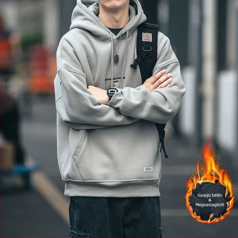 Férfi kapucnis pulóver amerikai retro stílusban, 2023-as modell, vékony anyag, laza szabás, mindennapi streetwear kabát