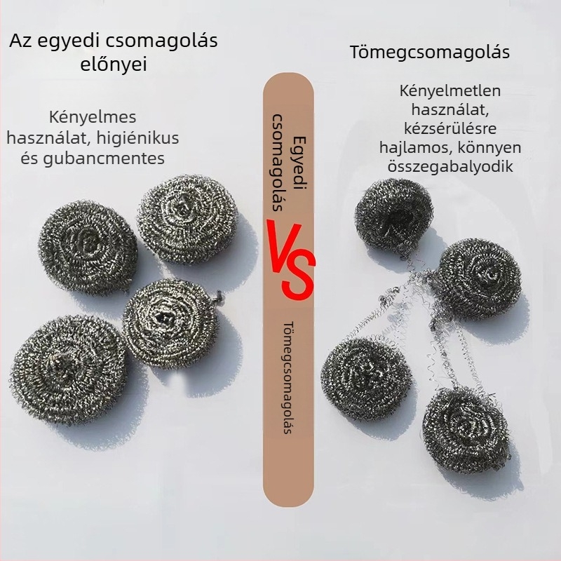 Nagy méretű rozsdamentes acélhuzal tisztító golyó, nem morzsolódik, egyenként csomagolt, konyhai edények mosogatásához