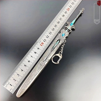 Tang San Seven-Kill Sword ötvözet replika kék-ezüst Overlord lándzsával, fém dísztárgy