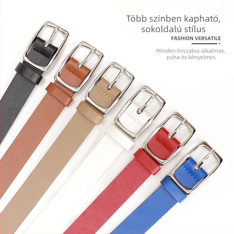 Női öv műbőrből, tűcsatos csattal, sokoldalú elegáns minimalist dizájn, hossz 103 cm, szélesség 2–4 cm