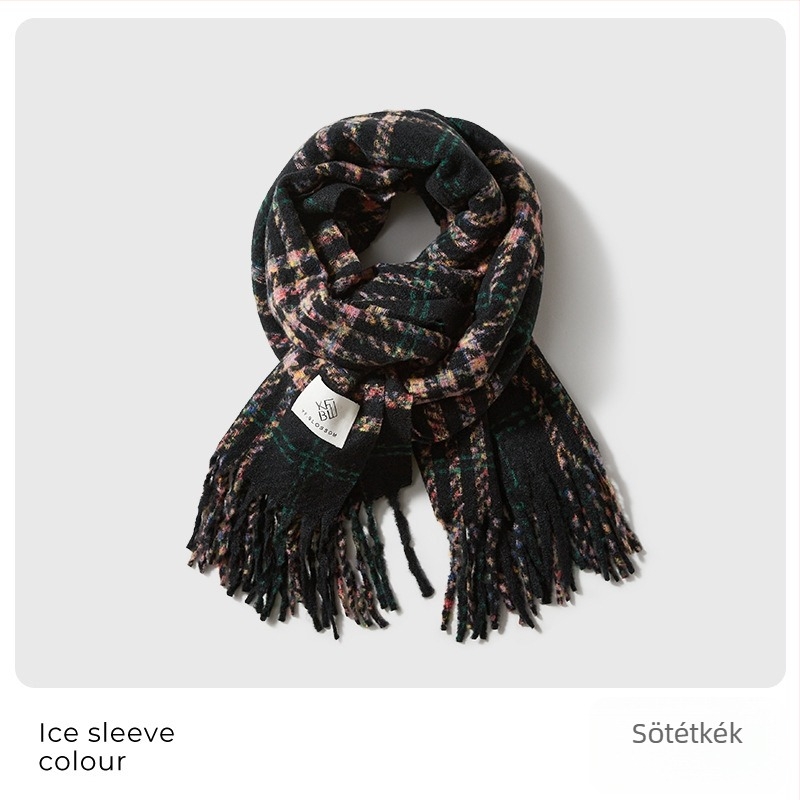 Női kockás sál téli meleg, koreai stílus, kétoldalas, japán retro dizájn