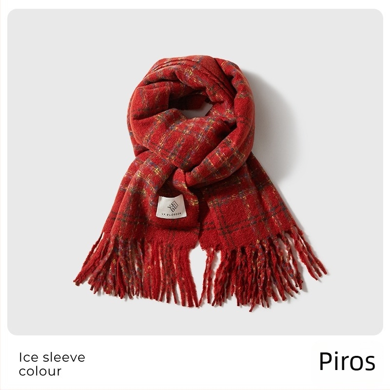 Női kockás sál téli meleg, koreai stílus, kétoldalas, japán retro dizájn