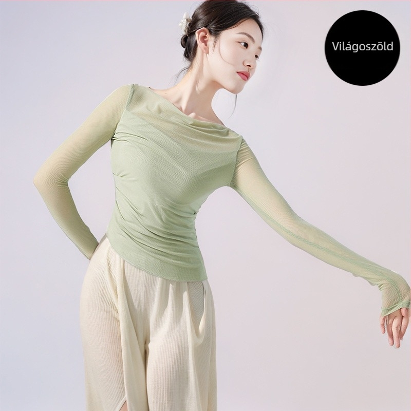 Slimming hosszú ujjú modern tánc top hálós anyagból, bélés viszkózzal, felnőtt nők számára