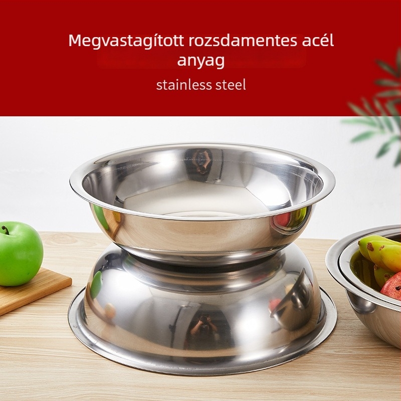 Rozsdamentes acél konyhai mosóedény testreszabható logóval, vastag peremmel és sík éllel, többfunkciós mosóedény zöldségek és edények mosására, méretek 28–40 cm