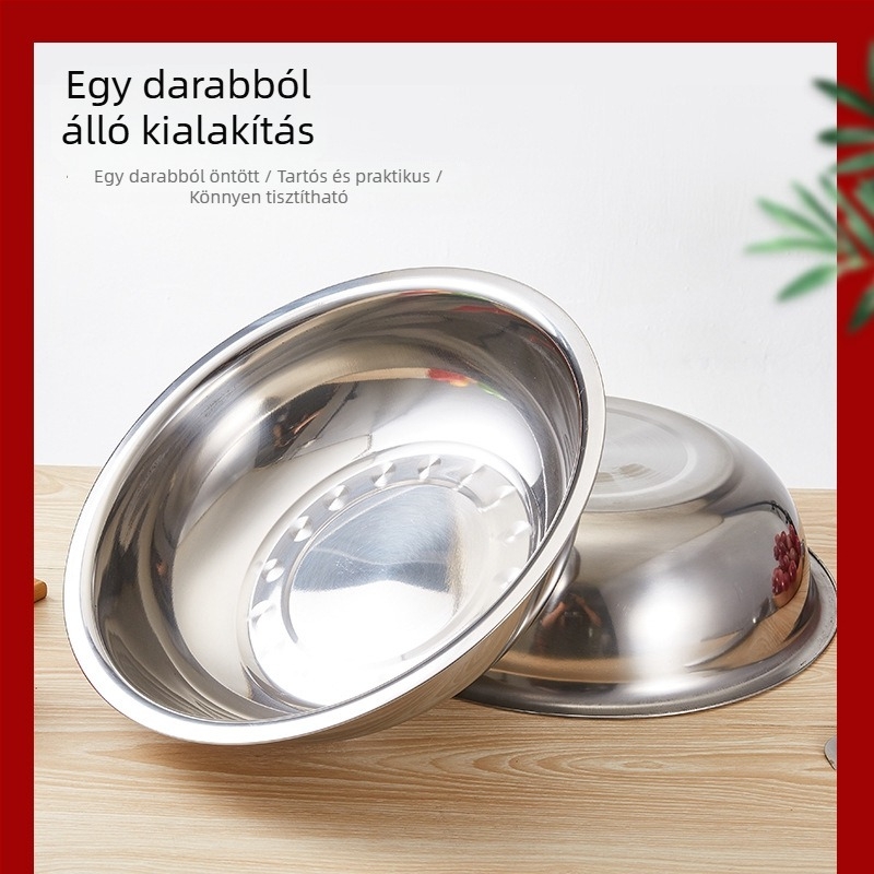 Rozsdamentes acél konyhai mosóedény testreszabható logóval, vastag peremmel és sík éllel, többfunkciós mosóedény zöldségek és edények mosására, méretek 28–40 cm