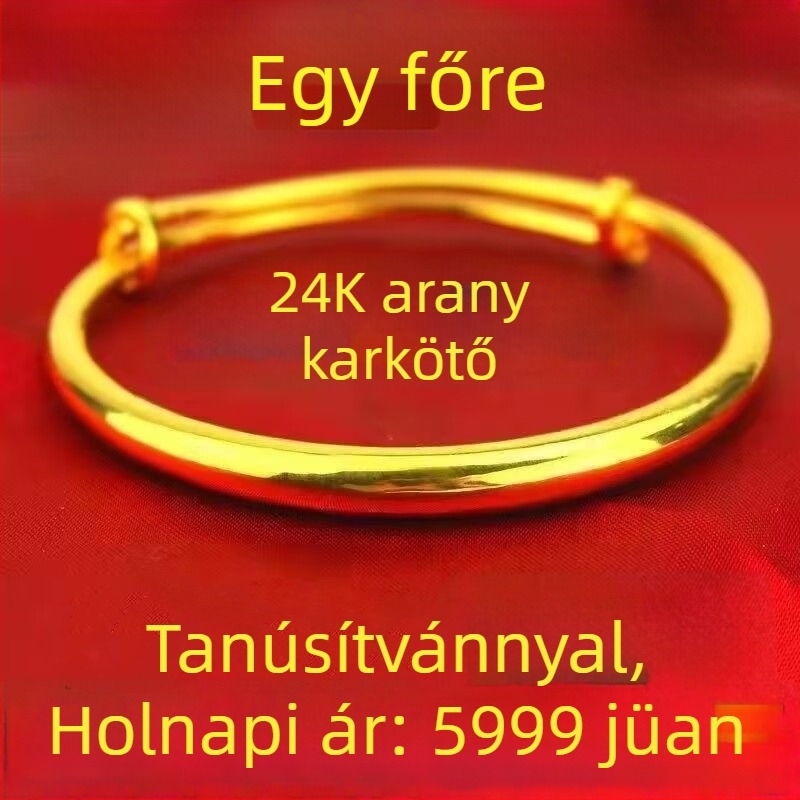 Női karkötő 999 homok arany színben, tömör fényes felület, kézzel készített