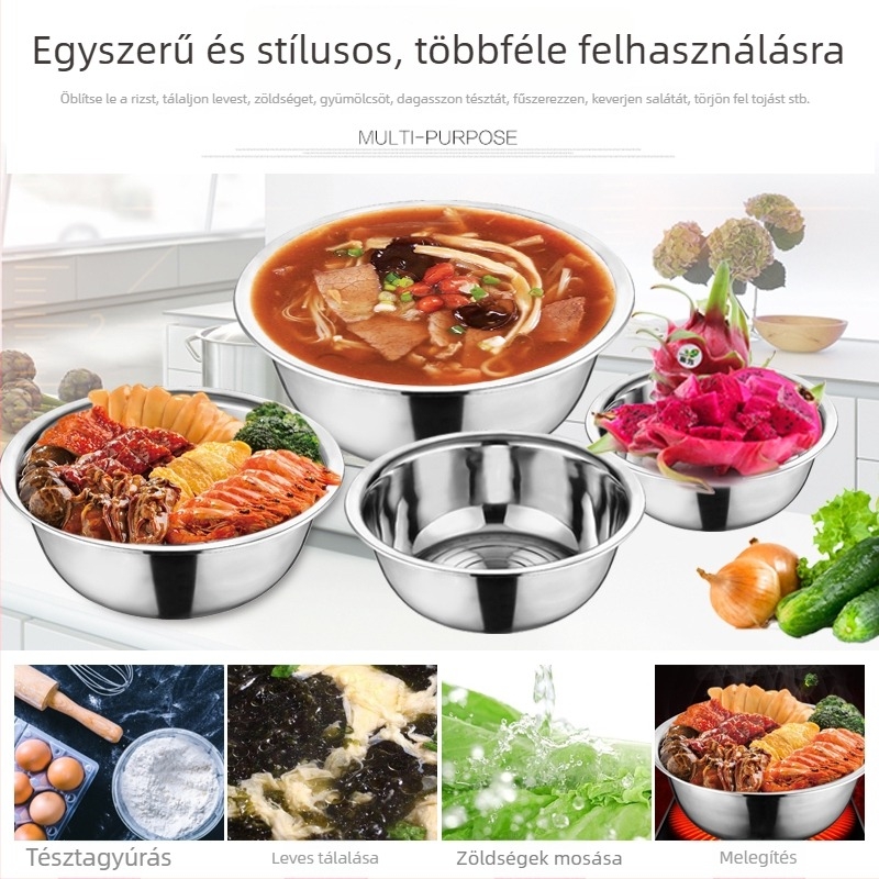 Rozsdamentes acél mosómedence – extra nagy, vastított, háztartási/konyhai használatra, zöldségek tisztítására