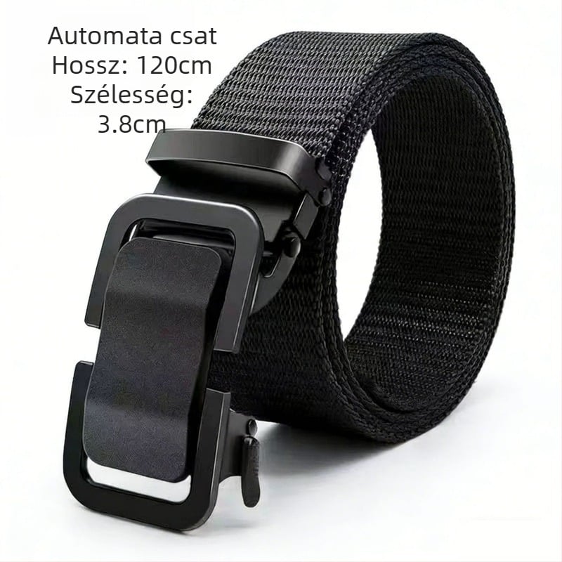 Férfiaknak szóló automata csattal ellátott öv, taktikai, divatos öv farmerhez, szövött vászon-nylon imitáció
