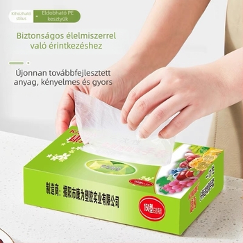 Egyszer használatos vastagított átlátszó PE kesztyűk, élelmiszer-minőségű, dobozos kiszerelésben, cateringhez, elvitelre és otthoni használatra