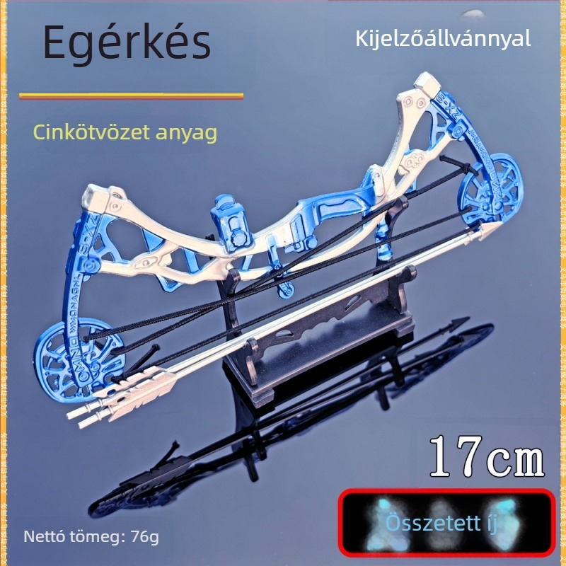 Luna mini 17 cm összetett íj, kék, fém fegyvermodell nyilakkal