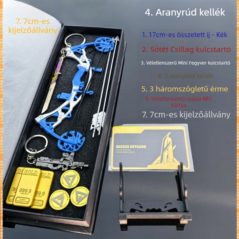 Luna mini 17 cm összetett íj, kék, fém fegyvermodell nyilakkal