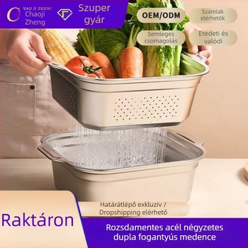 Négyzet alakú leeresztőkosár készlet otthoni konyhához és dagasztó tálhoz, rozsdamentes acél, kettős fogantyúval.