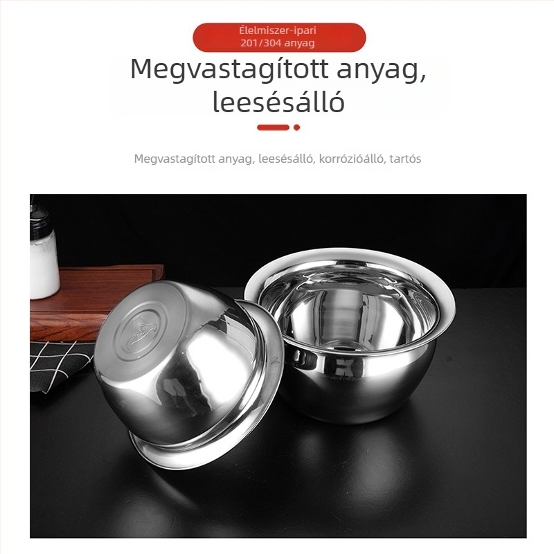 Vastagított rozsdamentes acél tál fedővel, konyhai többfunkciós ízesítéshez és tészta dagasztásához, kereskedelmi és otthoni használatra
