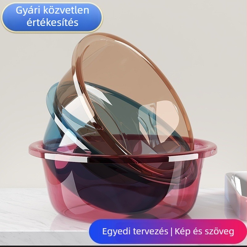 Megvastagított műanyag mosómedence, átlátszó konyhai és zöldségmosáshoz, nagy mosó- és lábmosó medence
