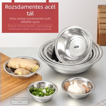 304 rozsdamentes acélból készült, vastag falú konyhai készlet: zöldségtál, keverőtál, fűszerezőtál, szósz tál és kis leveses tál