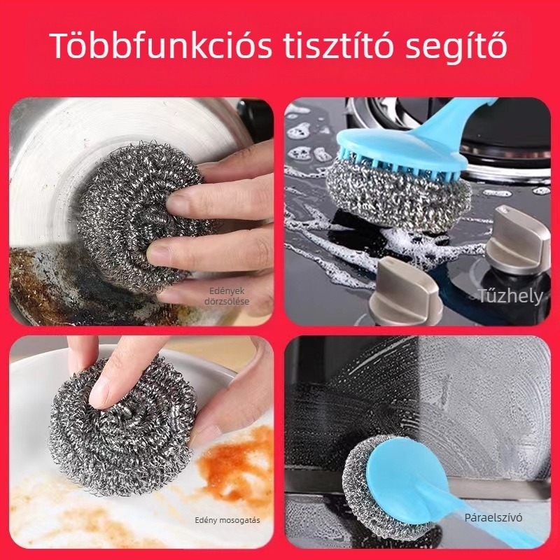 Rozsdamentes acélból készült drótgolyó tisztításhoz edényekhez és serpenyőkhöz, szálak leválása nélkül