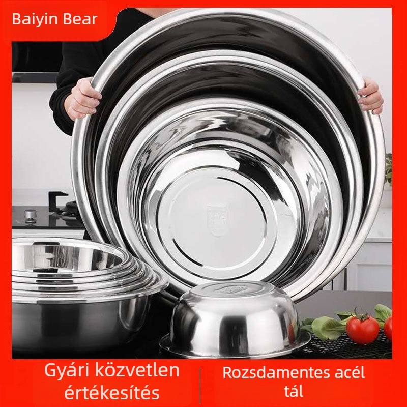 Rozsdamentes acélból készült konyhai kör alakú mosóedény, vastagított széle, nagy kapacitás zöldségek mosására