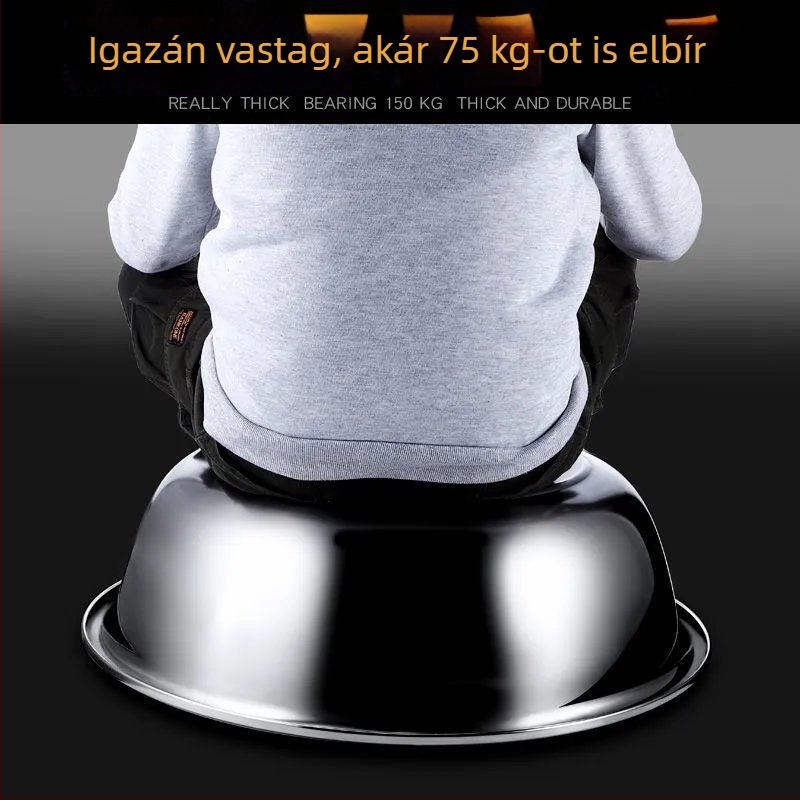 Rozsdamentes acélból készült konyhai kör alakú mosóedény, vastagított széle, nagy kapacitás zöldségek mosására