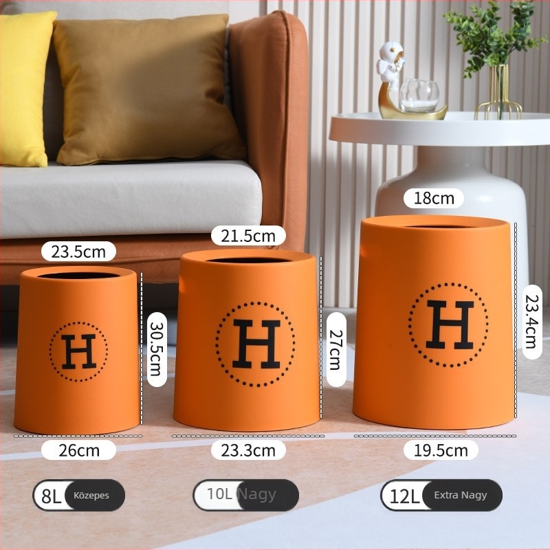 Kerek, PP-anyagú dupla rétegű szemetes, kapacitása több mint 12 L, otthoni használatra (nappali, hálószoba, fürdőszoba, konyha)