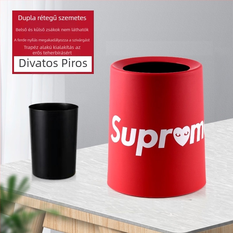 Kerek, PP-anyagú dupla rétegű szemetes, kapacitása több mint 12 L, otthoni használatra (nappali, hálószoba, fürdőszoba, konyha)