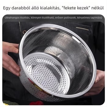 Rozsdamentes acél leeresztő tál zöldségek és rizs mosásához, konyhai szita és szűrő, 27 cm