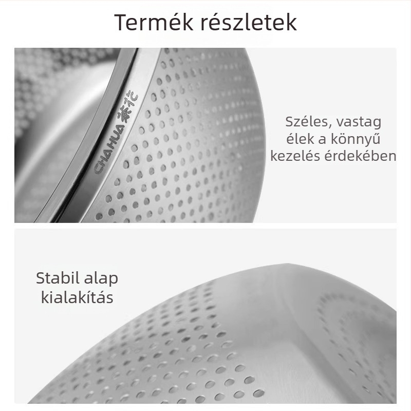 Rozsdamentes acél leeresztő tál zöldségek és rizs mosásához, konyhai szita és szűrő, 27 cm